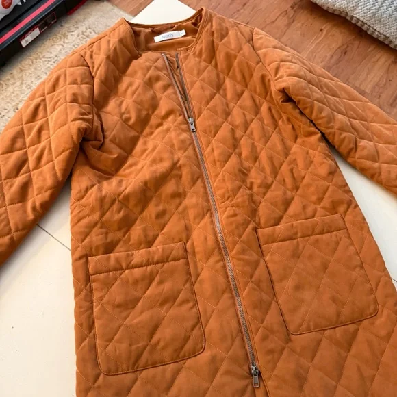 Ricki's Burnt Orange Rust Terracotta Longline Diamond Quilted Jacket Cottagecore - Picture 6 of 6